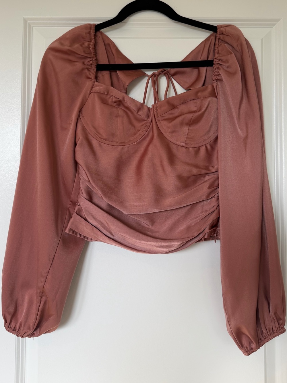 Satin Ruched Long Sleeve Blouse